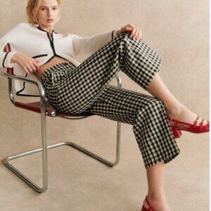 Sezane Martin Crop Trousers in Black and Ecru Gingham NWT